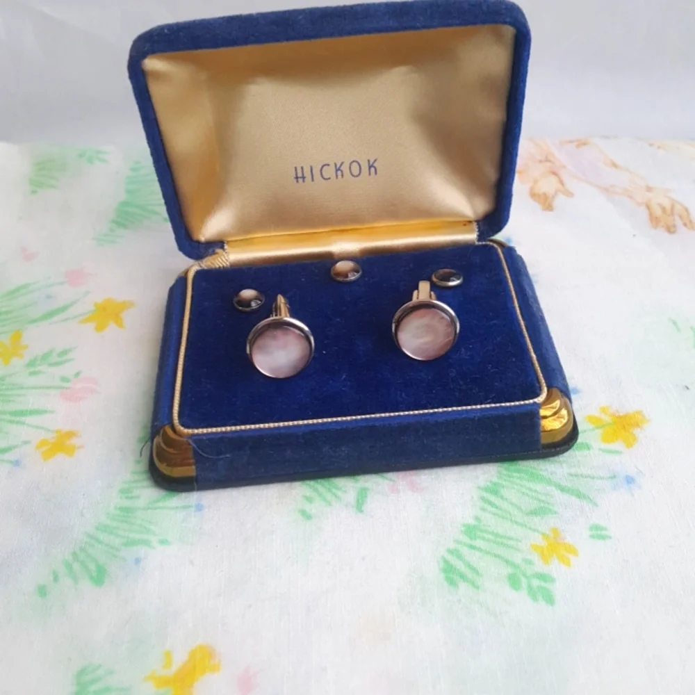 Vintage Hickok MOP Cufflinks Set in Box